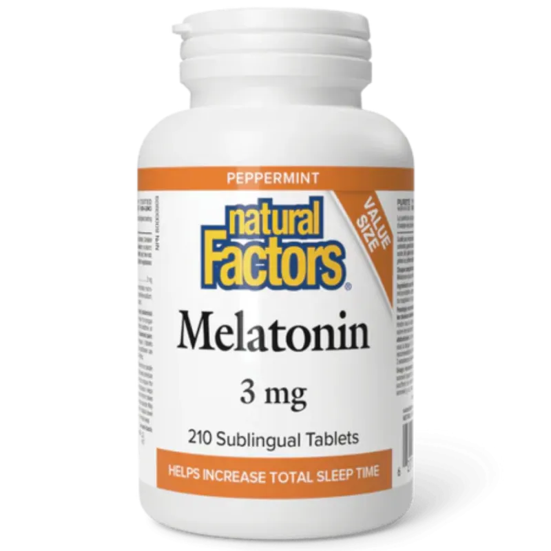 Natural Factors Melatonin 3 mg Peppermint, 210 Sublingual Tablets | Unbeatable Prices, Daily Deals | VITASHOP