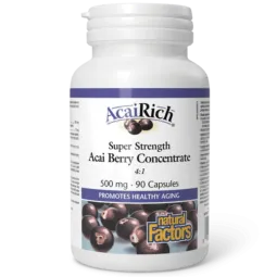 Natural Factors 내추럴 팩터스 AcaiRich 초강력 아사이베리 농축액 500 mg, 90 캡슐 | 매일 업데이트되는 특가 상품 | VITASHOP