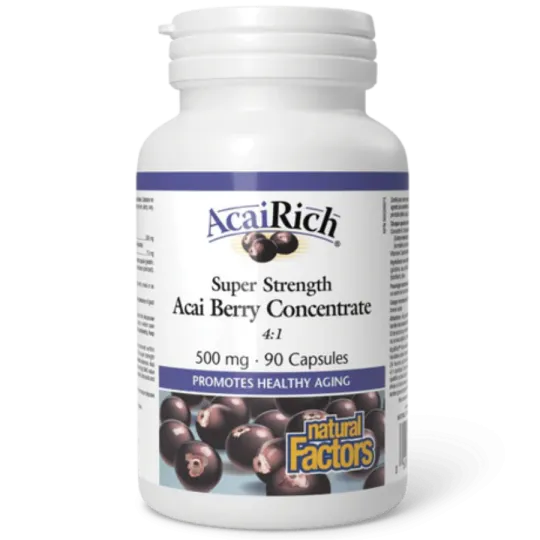 Natural Factors 내추럴 팩터스 AcaiRich 초강력 아사이베리 농축액 500 mg, 90 캡슐 | 매일 업데이트되는 특가 상품 | VITASHOP