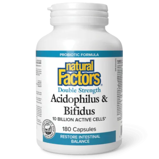 Natural Factors Acidophilus & Bifidus Double Strength 10 Billion Active Cells, 180 Capsules | 每天不同折扣, 全网最低价格 | 种类齐全的保健品店铺 VITASH