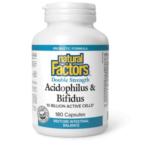 Natural Factors Acidophilus & Bifidus Double Strength 10 Billion Active Cells, 180 Capsules | 每天不同折扣, 全网最低价格 | 种类齐全的保健品店铺 VITASH
