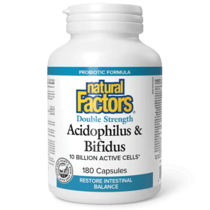 Natural Factors Acidophilus & Bifidus Double Strength 10 Billion Active Cells, 180 Capsules | 每天不同折扣, 全网最低价格 | 种类齐全的保健品店铺 VITASH