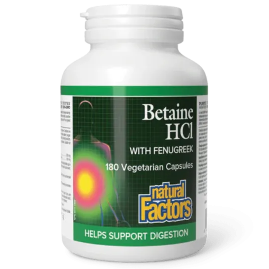 Natural Factors Betaine Hydrochloride with Fenugreek, 180 Vegetarian Capsules | Unbeatable Prices, Daily Deals | VITASHOP