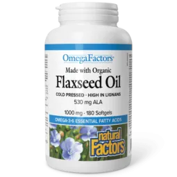 Natural Factors 내추럴 팩터스 OmegaFactors 인증 유기농 아마씨 오일 1000 mg, 180 소프트젤 | 매일 업데이트되는 특가 상품 | VITASHOP