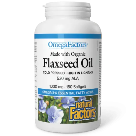 Natural Factors 내추럴 팩터스 OmegaFactors 인증 유기농 아마씨 오일 1000 mg, 180 소프트젤 | 매일 업데이트되는 특가 상품 | VITASHOP
