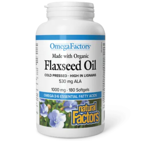Natural Factors 내추럴 팩터스 OmegaFactors 인증 유기농 아마씨 오일 1000 mg, 180 소프트젤 | 매일 업데이트되는 특가 상품 | VITASHOP