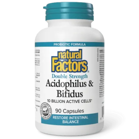 Natural Factors Acidophilus & Bifidus Double Strength 10 Billion Active Cells, 90 Capsules | Unbeatable Prices, Daily Deals | VI