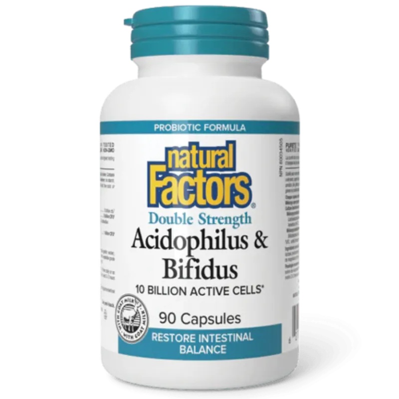 Natural Factors Acidophilus & Bifidus Double Strength 10 Billion Active Cells, 90 Capsules | Unbeatable Prices, Daily Deals | VI