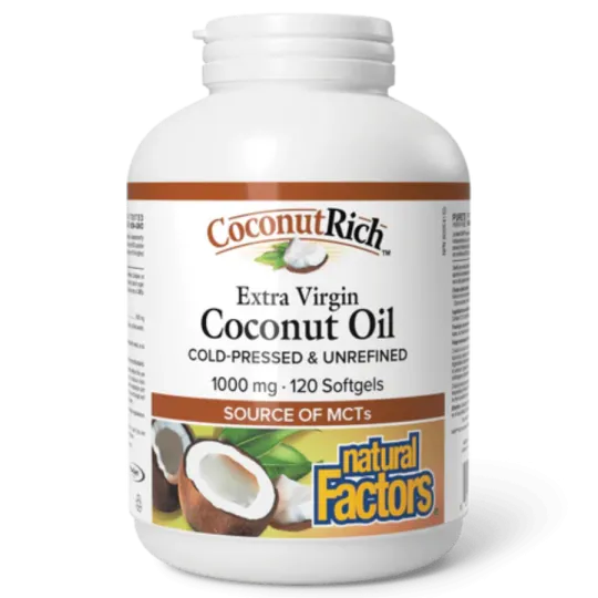 Natural Factors 내추럴 팩터스 CoconutRich 엑스트라 버진 코코넛 오일 1000 mg, 120 소프트젤 | 매일 업데이트되는 특가 상품 | VITASHOP