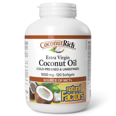 Natural Factors 내추럴 팩터스 CoconutRich 엑스트라 버진 코코넛 오일 1000 mg, 120 소프트젤 | 매일 업데이트되는 특가 상품 | VITASHOP