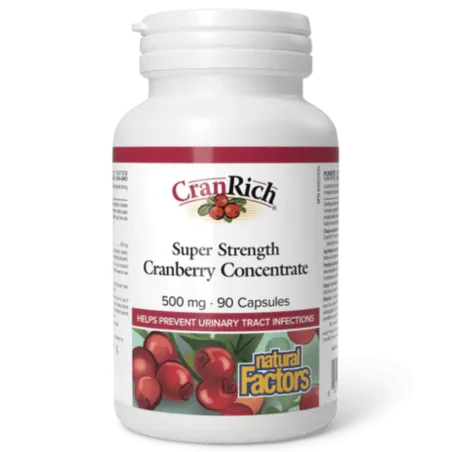 Natural Factors 내추럴 팩터스 CranRich 초강력 크랜베리 농축액 500 mg, 90 캡슐 | 매일 업데이트되는 특가 상품 | VITASHOP