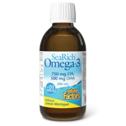 Natural Factors SeaRich Omega-3 with D3 750 mg EPA / 500 mg DHA Lemon Meringue, 200 mL Liquid | Unbeatable Prices, Daily Deals |