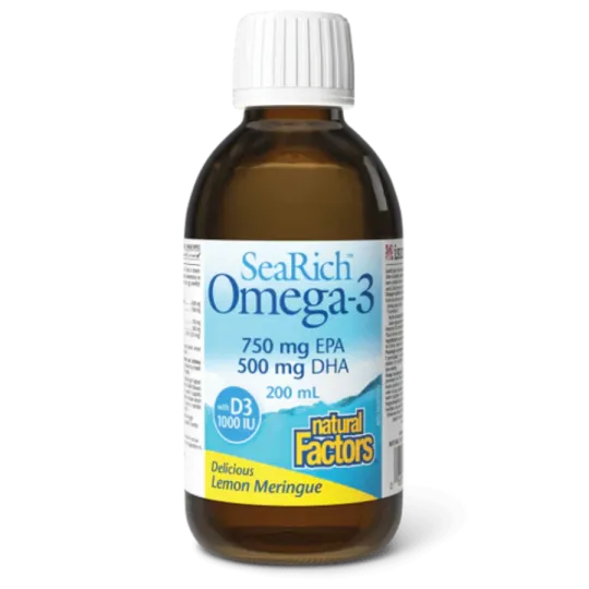 SeaRich Omega-3 avec D3 750 mg EPA / 500 mg DHA Citron Meringue, 200 mL Liquide | Safest & Easiest Shopping Vitamins Online | VI