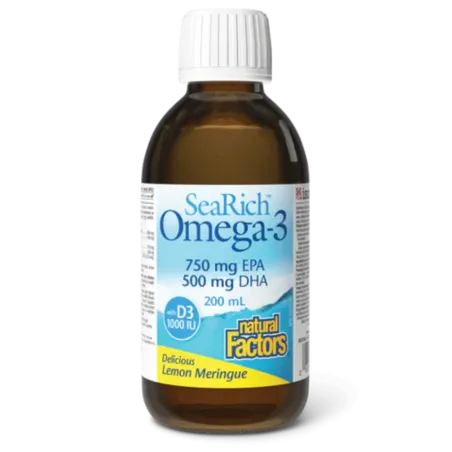 Natural Factors SeaRich Omega-3 with D3 750 mg EPA / 500 mg DHA Lemon Meringue, 200 mL Liquid | 每天不同折扣, 全网最低价格 | 种类齐全的保健品店铺 VITA
