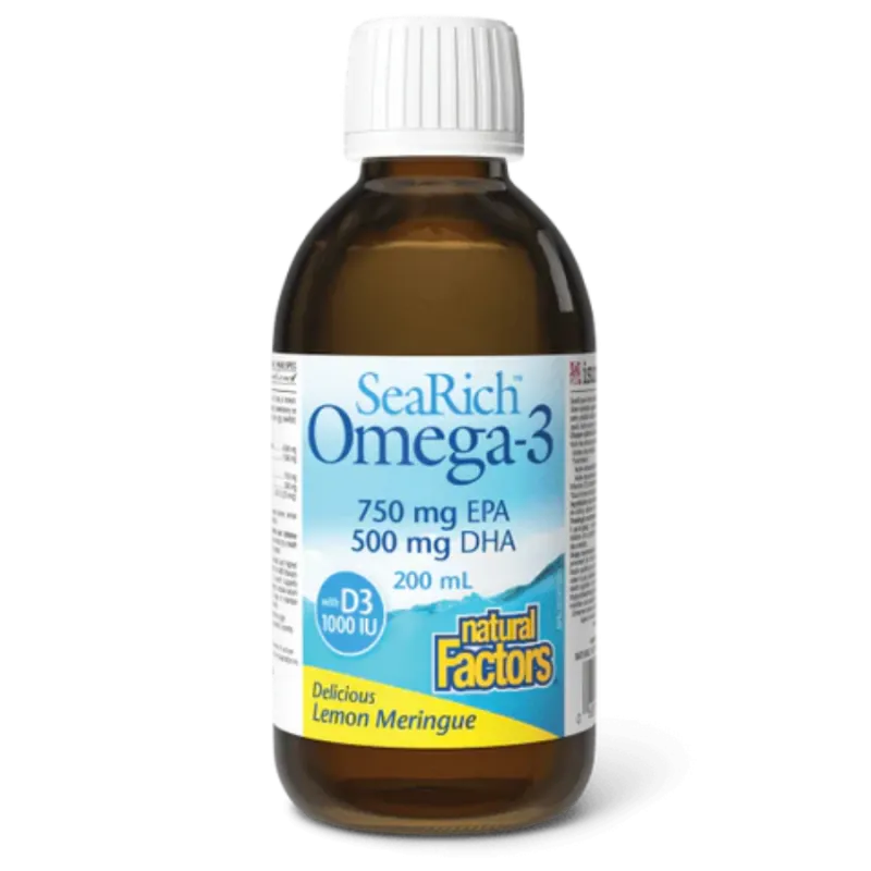 Natural Factors SeaRich Omega-3 with D3 750 mg EPA / 500 mg DHA Lemon Meringue, 200 mL Liquid | 每天不同折扣, 全网最低价格 | 种类齐全的保健品店铺 VITA