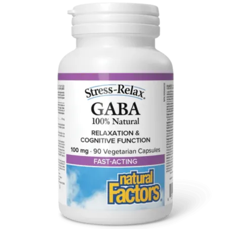 Natural Factors 내추럴 팩터스 스트레스 완화 100% 천연 GABA 100mg, 식물성 캡슐 90정 | 매일 업데이트되는 특가 상품 | VITASHOP