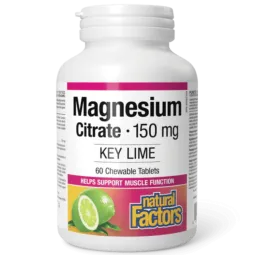 Natural Factors 내추럴 팩터스 구연산 마그네슘 150 mg 키 라임 무설탕, 60 츄어블 정제 | 매일 업데이트되는 특가 상품 | VITASHOP