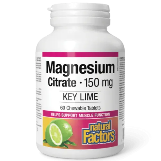 Citrate de magnésium 150 mg Key Lime sans sucre, 60 comprimés à croquer | Safest & Easiest Shopping Vitamins Online | VITASHOP