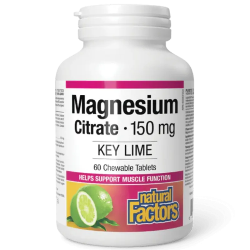 Citrate de magnésium 150 mg Key Lime sans sucre, 60 comprimés à croquer | Safest & Easiest Shopping Vitamins Online | VITASHOP
