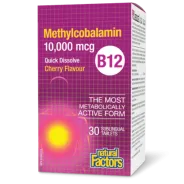 B12 Méthylcobalamine 10000 mcg Arôme de cerise, 30 comprimés sublinguaux | Safest & Easiest Shopping Vitamins Online | VITASHOP