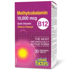 B12 Méthylcobalamine 10000 mcg Arôme de cerise, 30 comprimés sublinguaux | Safest & Easiest Shopping Vitamins Online | VITASHOP