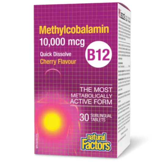 Natural Factors 내추럴 팩터스 B12 메틸코발라민 10000 mcg 체리 맛, 설하정 30정 | 매일 업데이트되는 특가 상품 | VITASHOP