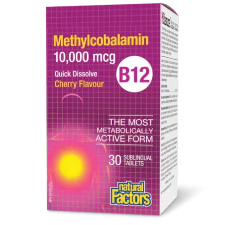 Natural Factors 내추럴 팩터스 B12 메틸코발라민 10000 mcg 체리 맛, 설하정 30정 | 매일 업데이트되는 특가 상품 | VITASHOP