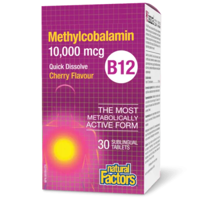B12 Méthylcobalamine 10000 mcg Arôme de cerise, 30 comprimés sublinguaux | Safest & Easiest Shopping Vitamins Online | VITASHOP