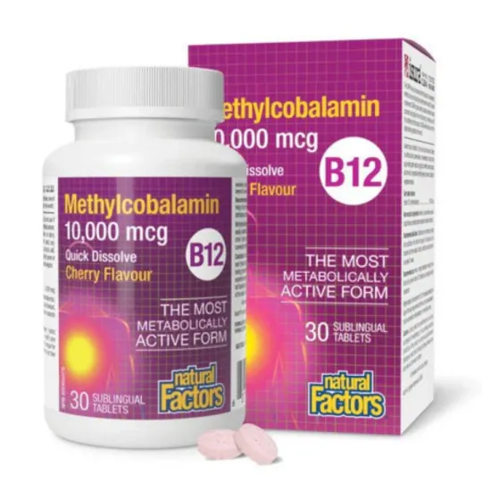 Natural Factors 내추럴 팩터스 B12 메틸코발라민 10000 mcg 체리 맛, 설하정 30정 | 매일 업데이트되는 특가 상품 | VITASHOP
