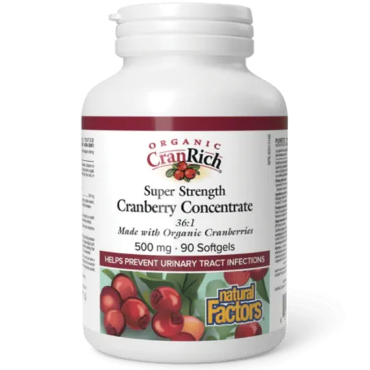 Natural Factors 내추럴 팩터스 유기농 CranRich 초강력 크랜베리 농축액 500mg, 소프트젤 90정 | 매일 업데이트되는 특가 상품 | VITASHOP