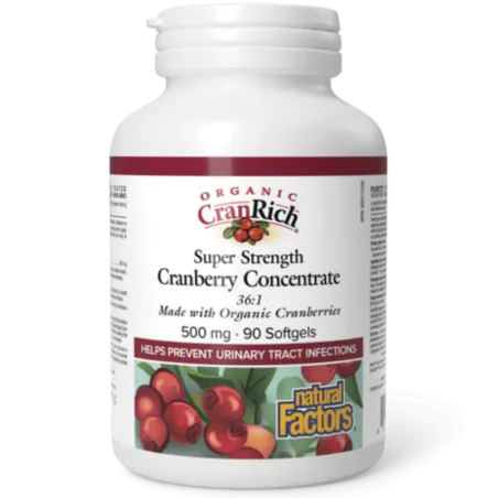 Natural Factors 내추럴 팩터스 유기농 CranRich 초강력 크랜베리 농축액 500mg, 소프트젤 90정 | 매일 업데이트되는 특가 상품 | VITASHOP