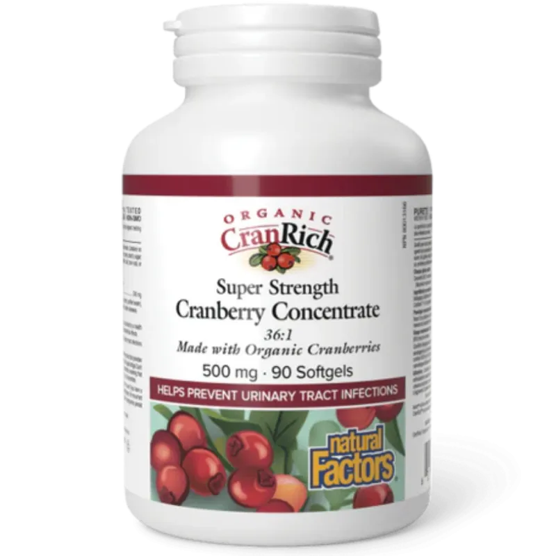 Natural Factors 내추럴 팩터스 유기농 CranRich 초강력 크랜베리 농축액 500mg, 소프트젤 90정 | 매일 업데이트되는 특가 상품 | VITASHOP