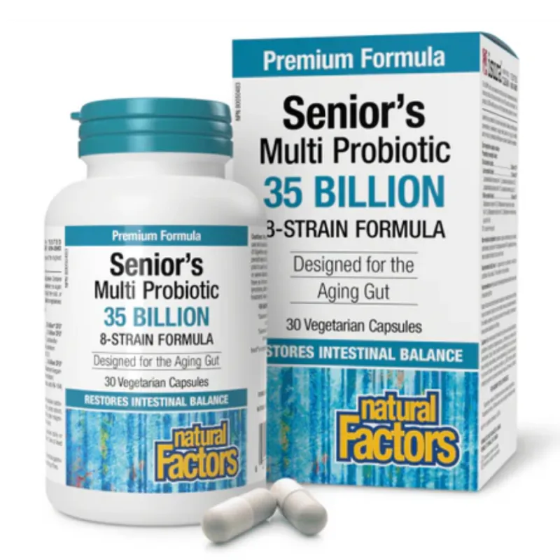 Natural Factors Senior's Multi Probiotic 35 Billion Live Probiotic Cultures, 30 Vegetarian Capsules | Unbeatable Prices, Daily D