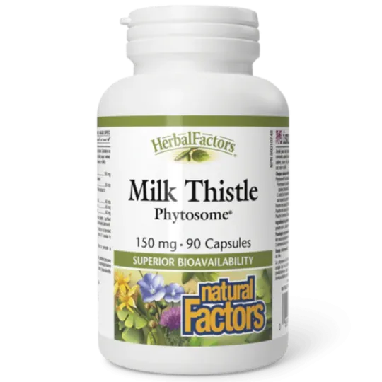 Natural Factors 내추럴 팩터스 HerbalFactors 밀크 시슬 피토솜 150 mg, 90 캡슐 | 매일 업데이트되는 특가 상품 | VITASHOP