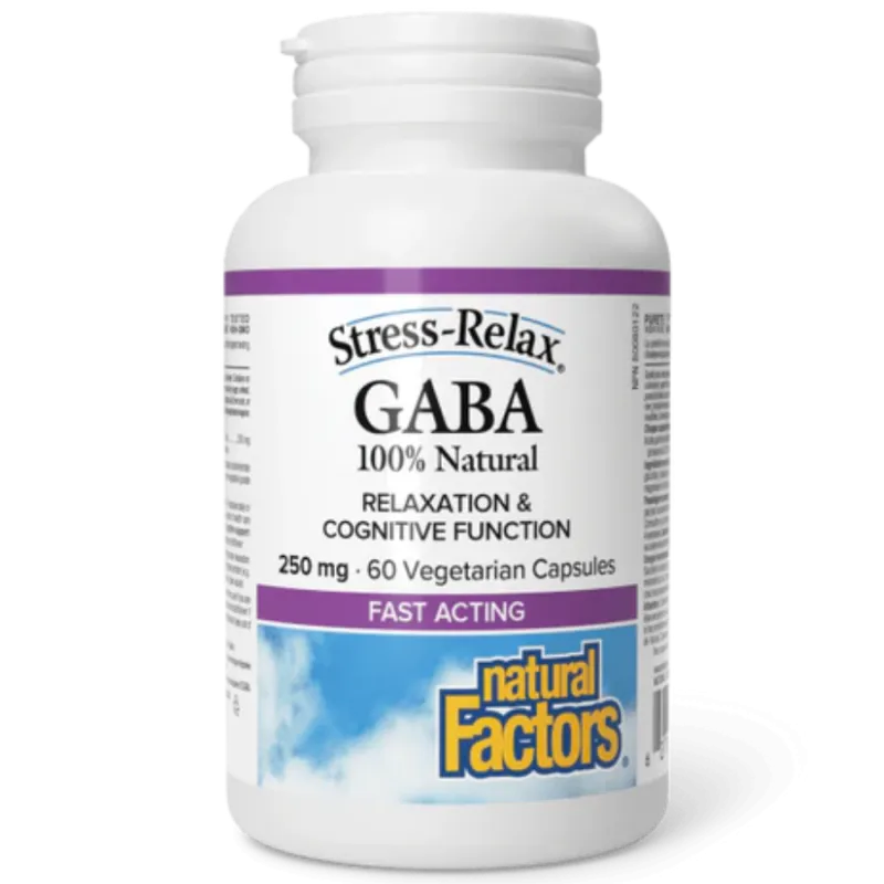 Natural Factors 내추럴 팩터스 스트레스 완화 100% 천연 GABA 250mg, 식물성 캡슐 60정 | 매일 업데이트되는 특가 상품 | VITASHOP