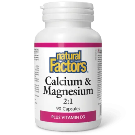 Natural Factors 내추럴 팩터스 칼슘 및 마그네슘 2:1 플러스 비타민 D3, 90캡슐 | 매일 업데이트되는 특가 상품 | VITASHOP