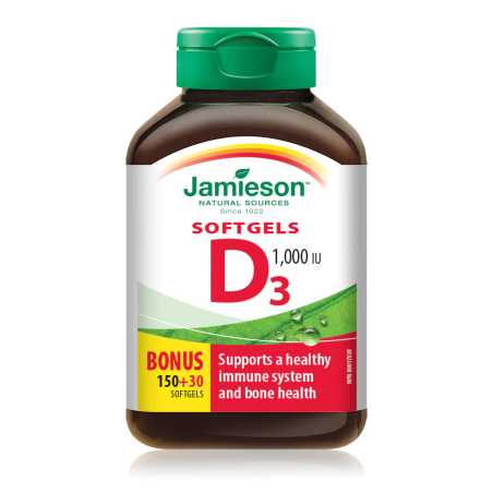 Jamieson Vitamin D 1000 IU 150+30 Free Softgels | Unbeatable Prices, Daily Deals | VITASHOP