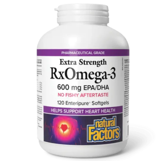 Natural Factors 내추럴 팩터스 RxOmega-3 - 엑스트라 스트렝스 600 mg, 120 Enteripure 소프트젤 | 매일 업데이트되는 특가 상품 | VITASHOP