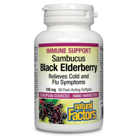 Natural Factors Black Elderberry 100 mg, 60 Softgels | Unbeatable Prices, Daily Deals | VITASHOP