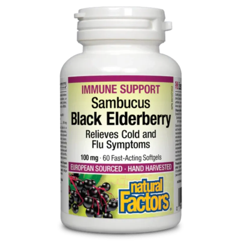 Natural Factors 내추럴 팩터스 블랙 엘더베리 100 mg, 60 소프트젤 | 매일 업데이트되는 특가 상품 | VITASHOP