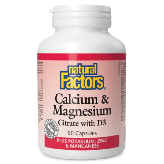Natural Factors 내추럴 팩터스 D3 Plus 칼륨, 아연 및 망간 함유 칼슘 및 마그네슘 구연산염, 90 캡슐 | 매일 업데이트되는 특가 상품 | VITASHOP