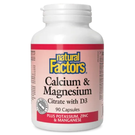 Natural Factors 내추럴 팩터스 D3 Plus 칼륨, 아연 및 망간 함유 칼슘 및 마그네슘 구연산염, 90 캡슐 | 매일 업데이트되는 특가 상품 | VITASHOP