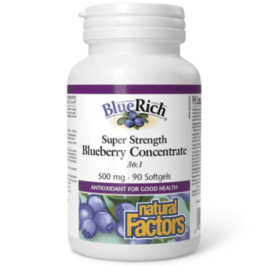 Natural Factors 내추럴 팩터스 BlueRich 초강력 블루베리 농축액 500mg, 소프트젤 90정 | 매일 업데이트되는 특가 상품 | VITASHOP
