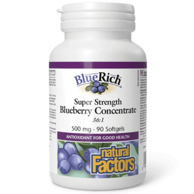 Natural Factors 내추럴 팩터스 BlueRich 초강력 블루베리 농축액 500mg, 소프트젤 90정 | 매일 업데이트되는 특가 상품 | VITASHOP