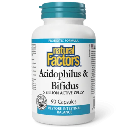 Natural Factors 내추럴 팩터스 Acidophilus & Bifidus 50억 활성 세포, 90 캡슐 | 매일 업데이트되는 특가 상품 | VITASHOP