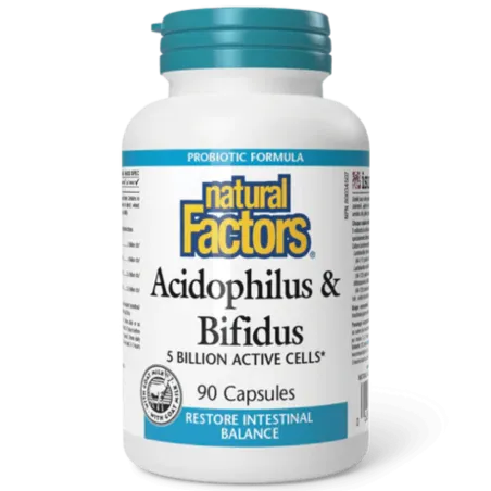 Natural Factors 내추럴 팩터스 Acidophilus & Bifidus 50억 활성 세포, 90 캡슐 | 매일 업데이트되는 특가 상품 | VITASHOP