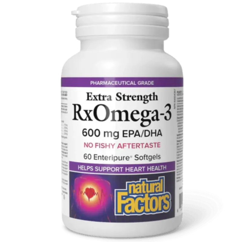 Natural Factors 내추럴 팩터스 RxOmega-3 엑스트라 스트렝스 600 mg, 60 Enteripure Softgels | 매일 업데이트되는 특가 상품 | VITASHOP
