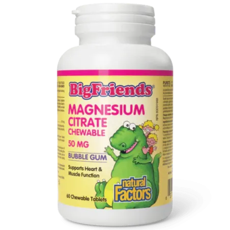 Natural Factors 내추럴 팩터스 Big Friends 씹을 수 있는 구연산 마그네슘 50 mg, 풍선껌, 60 씹을 수 있는 정제 | 매일 업데이트되는 특가 상품 | VITASHOP