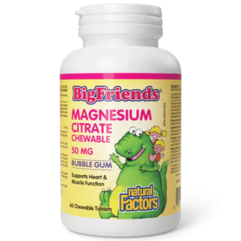 Natural Factors 내추럴 팩터스 Big Friends 씹을 수 있는 구연산 마그네슘 50 mg, 풍선껌, 60 씹을 수 있는 정제 | 매일 업데이트되는 특가 상품 | VITASHOP