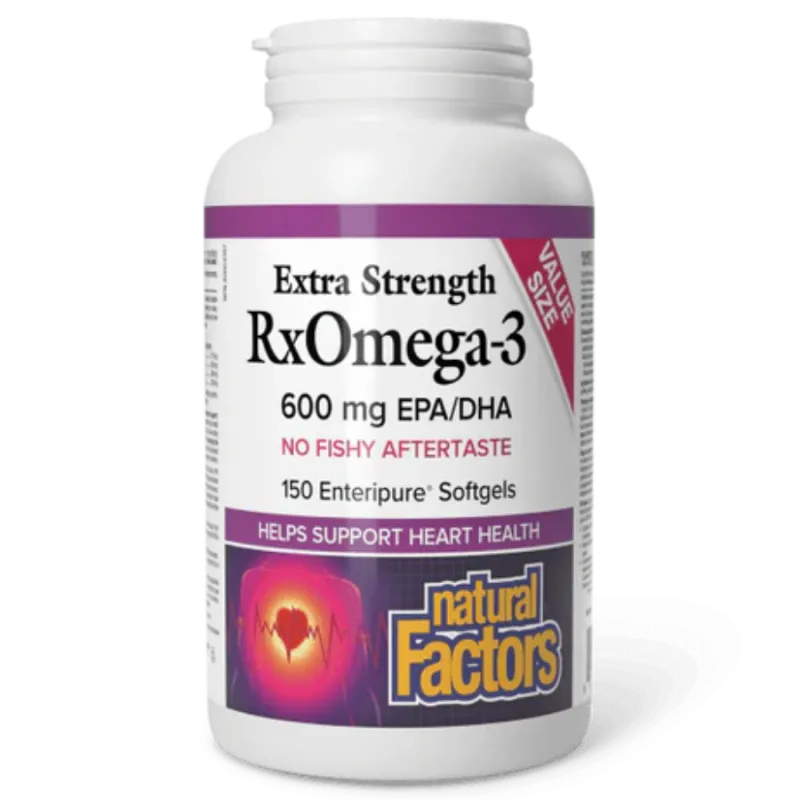 Natural Factors 내추럴 팩터스 RxOmega-3 - 엑스트라 스트렝스 600 mg, 150 Enteripure 소프트젤 | 매일 업데이트되는 특가 상품 | VITASHOP